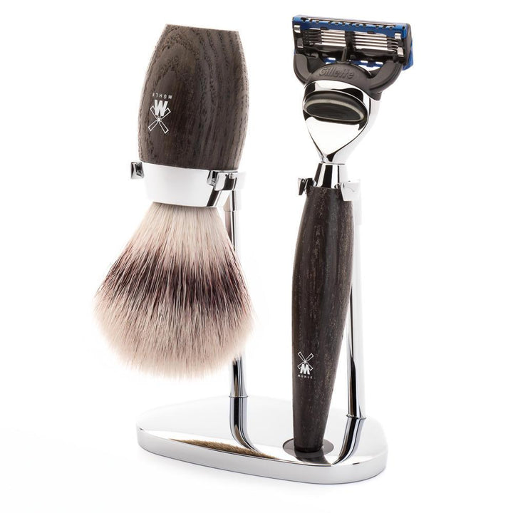 MÜHLE Kosmo Bog Oak 3-Piece Silvertip Fiber & Fusion Shaving Set