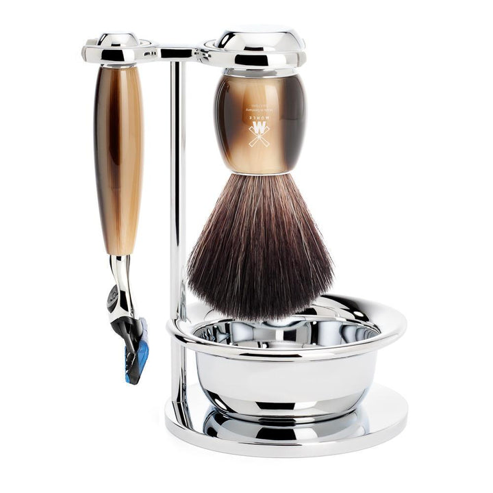 MÜHLE Vivo Brown Horn 4-Piece Black Fiber & Fusion Shaving Set