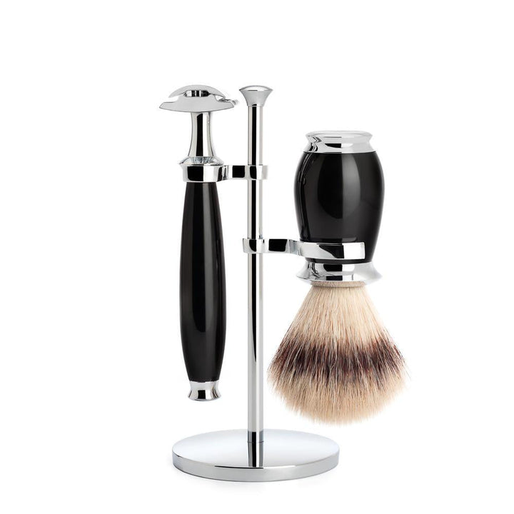 MÜHLE Purist Black 3-Piece Silvertip Fiber & Safety Razor Shaving Set