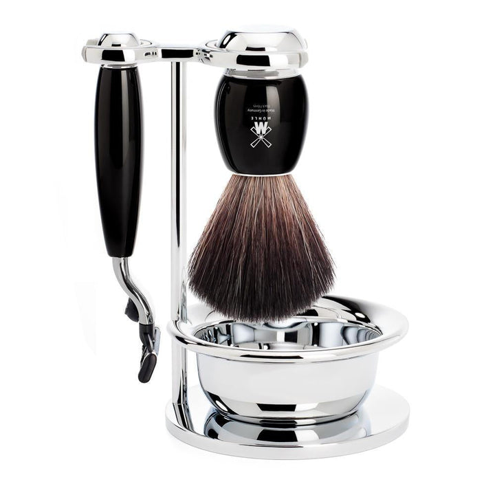 MÜHLE Vivo Black Resin 4-Piece Black Fiber & Mach-3 Shaving Set