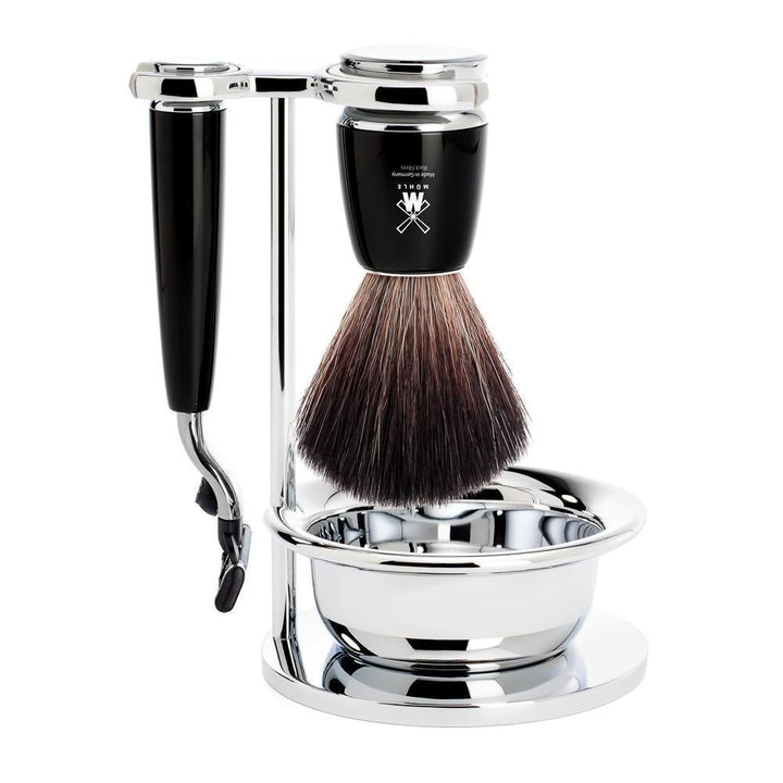 MÜHLE Rytmo Black 4-Piece Black Fiber & Mach-3 Shaving Set