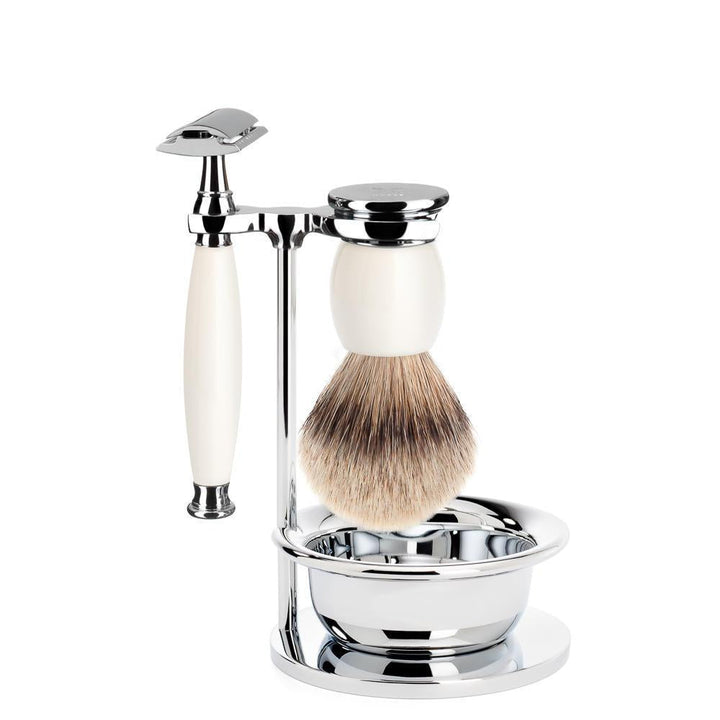 MÜHLE Sophist Porcelain 4-Piece Silvertip Badger & Safety Razor Shaving Set