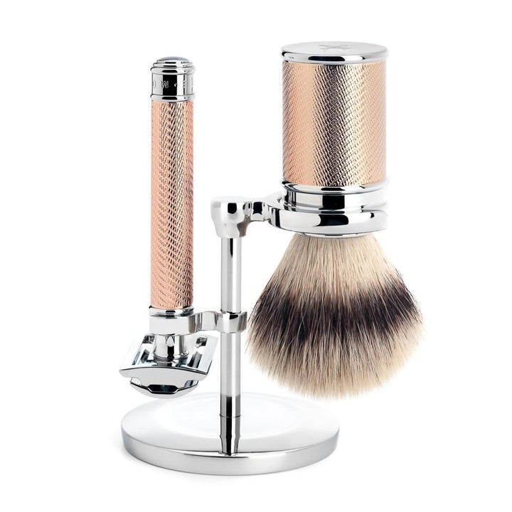 MÜHLE Rosegold Silvertip Fiber & Closed Comb Safety Razor Shaving Set