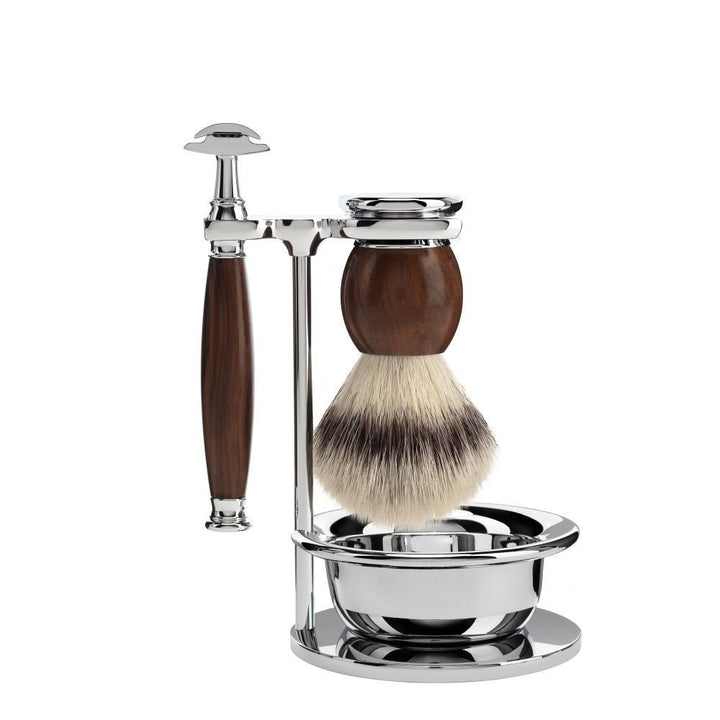 MÜHLE Sophist Ironwood 4-piece Silvertip Fiber & Safety Razor Shaving Set