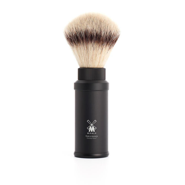 MÜHLE Travel Black Anodized Aluminum Silvertip Fiber Travel Shaving Brush